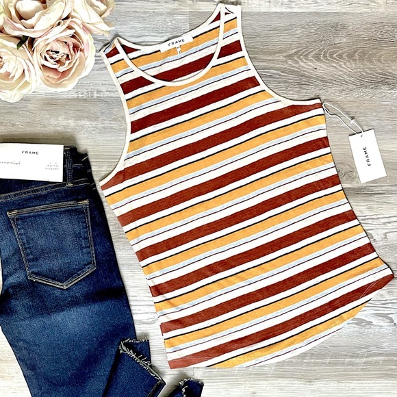 FRAME Wear Striped Linen Tank Sunrise Multi - Picture 4 of 11